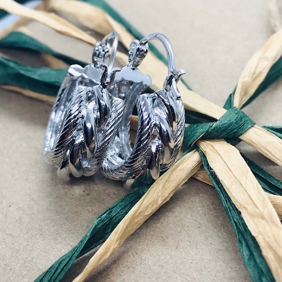 Silver Rope Design Small Hoop Earrings - Picture 3 of 3